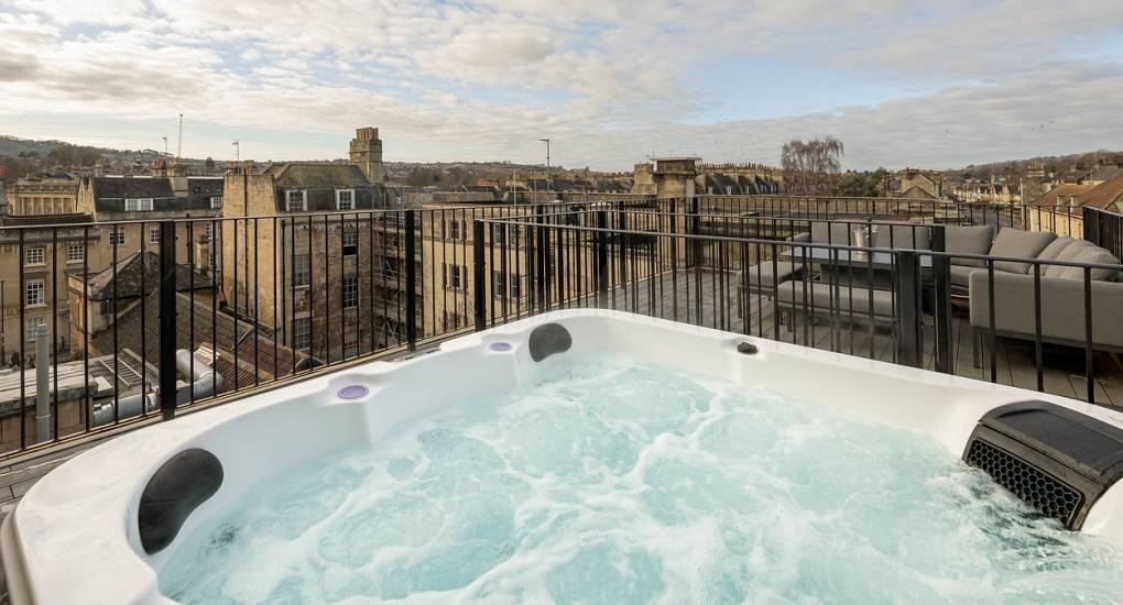 Stunning Bath skyline view from the luxury roof terrace of the Hen Party House