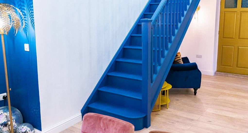 Bright blue stair case